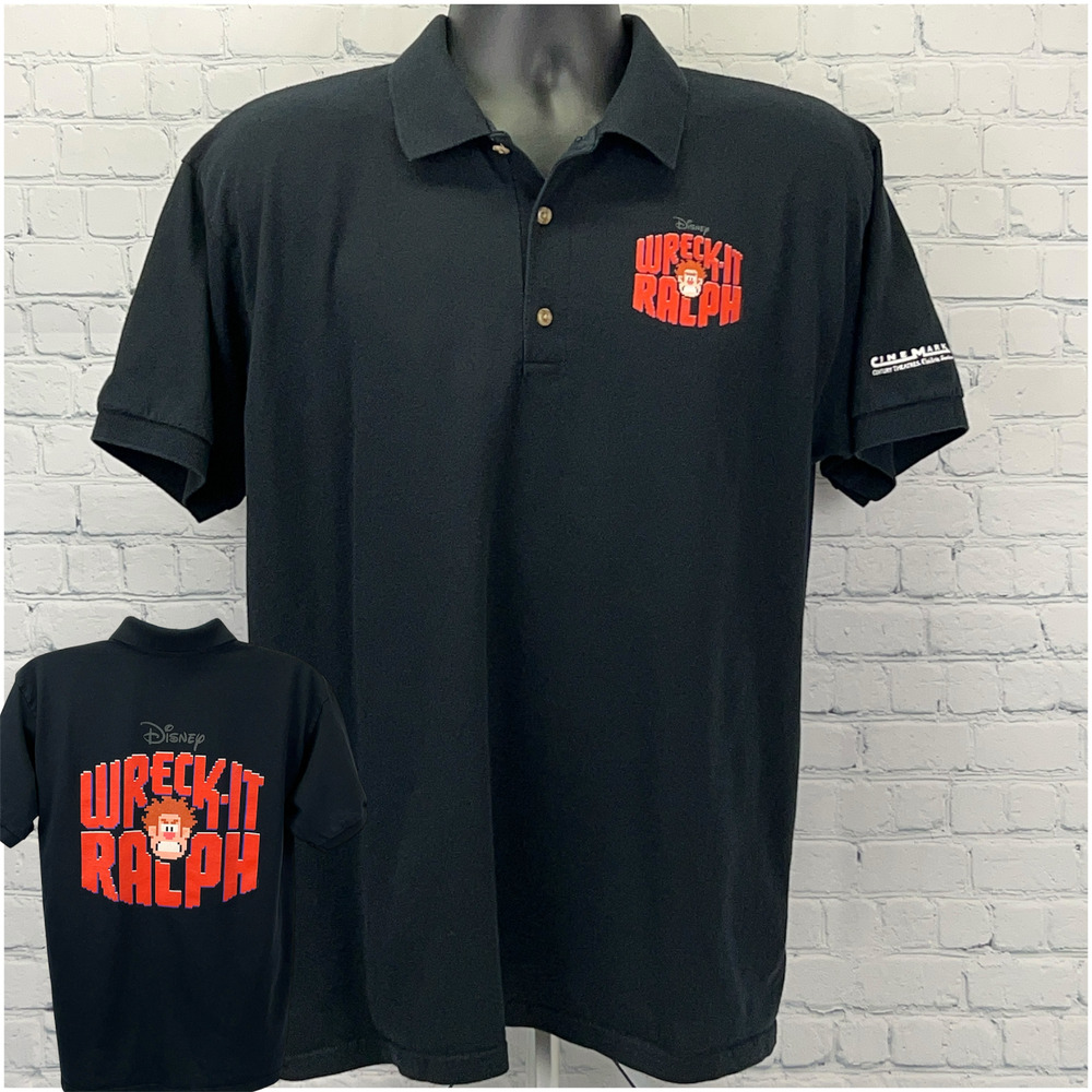 Wreck It Ralph Movie Promo Polo Shirt L Large Black Disney Cinemark Film Theater